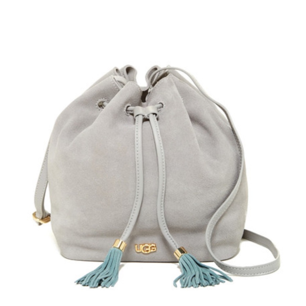 UGG Gray Suede Bucket Bag with Tassels small